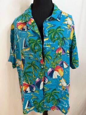 Patchington 100% SILK ✨ Vintage Tropical Sailboat Button Down // 90s Luxury